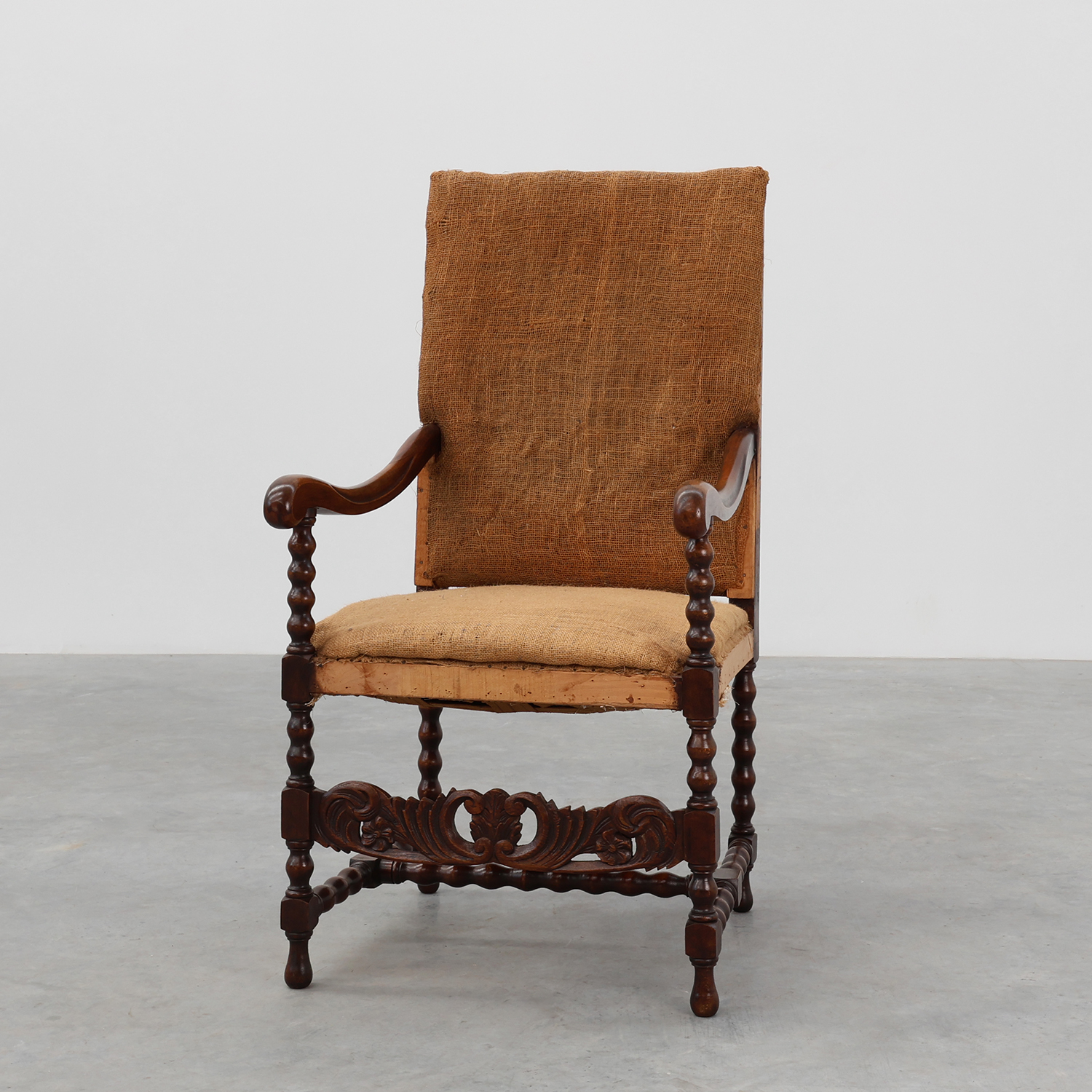 18th-Century Belgian Baroque Armchair in Wood and Leather, Louis XIV Period-img